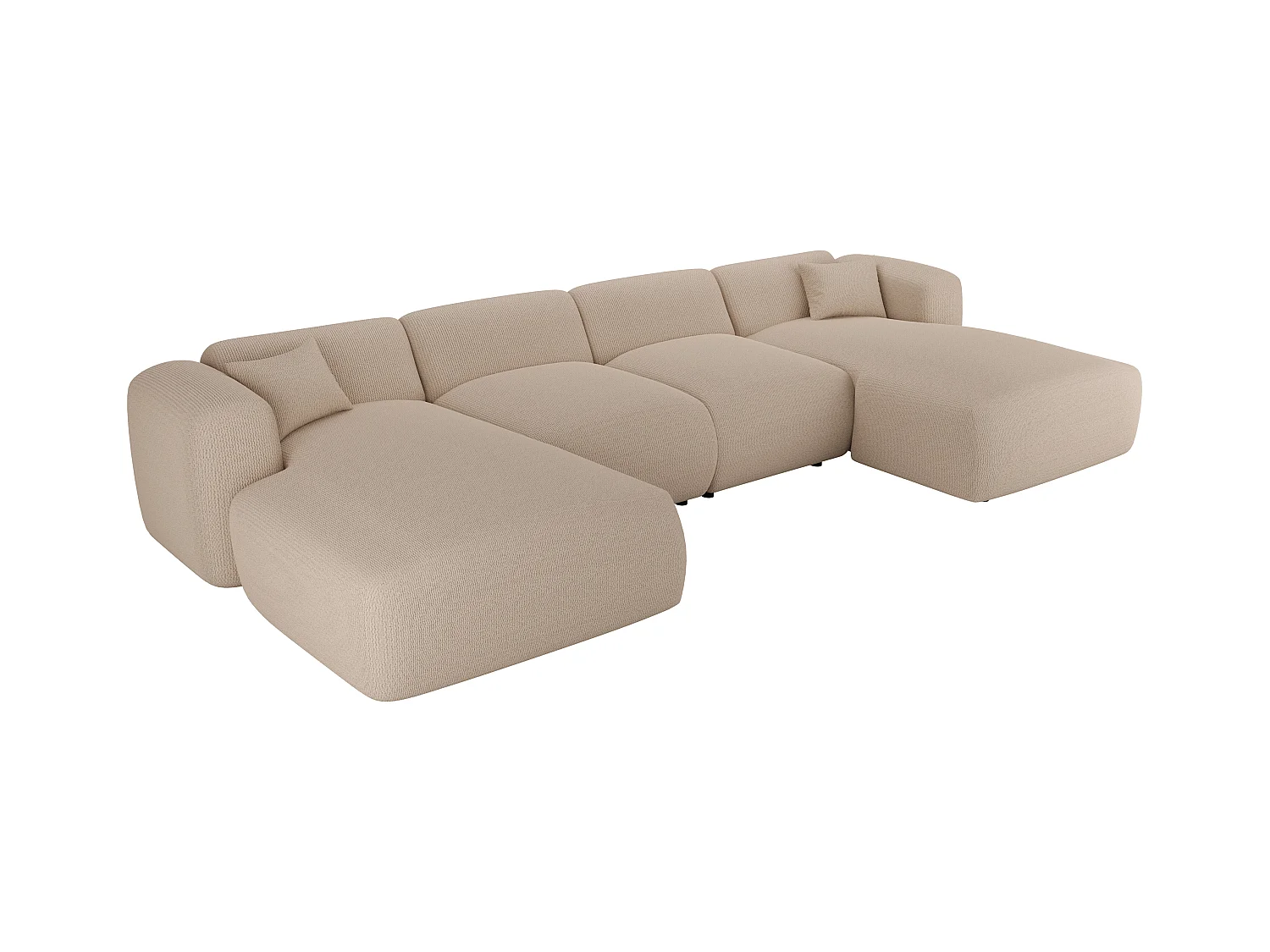 Grote panoramische hoekzitbank van beige ribfluweel met fijne ribbels POGNI van Maison Céphy