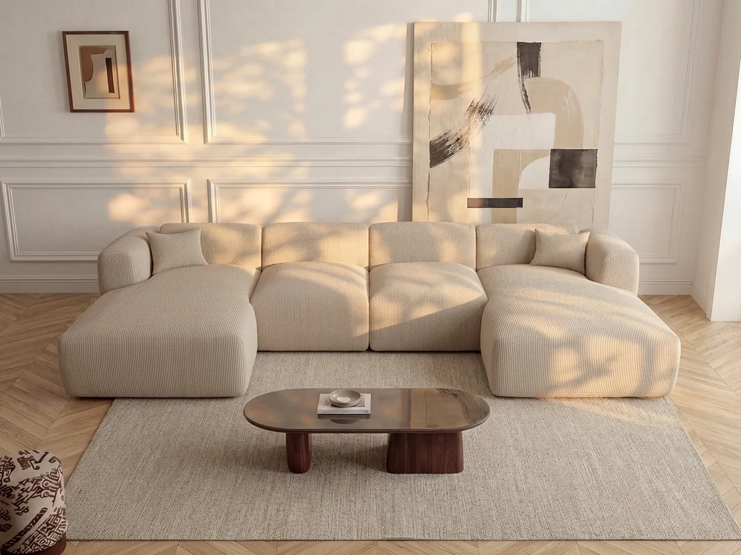 Große Wohnlandschaft - Samt-Stoff - Beige - POGNI von Maison Céphy