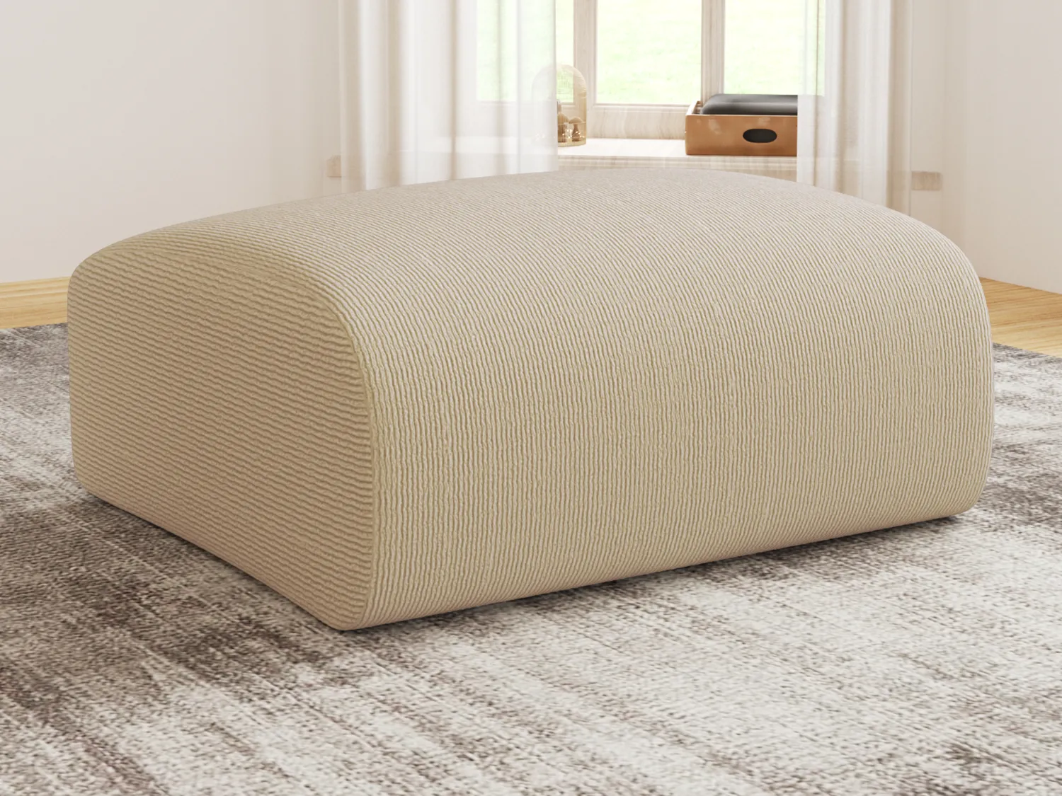 Pouf en velours côtelé fines côtes beige POGNI de Maison Céphy