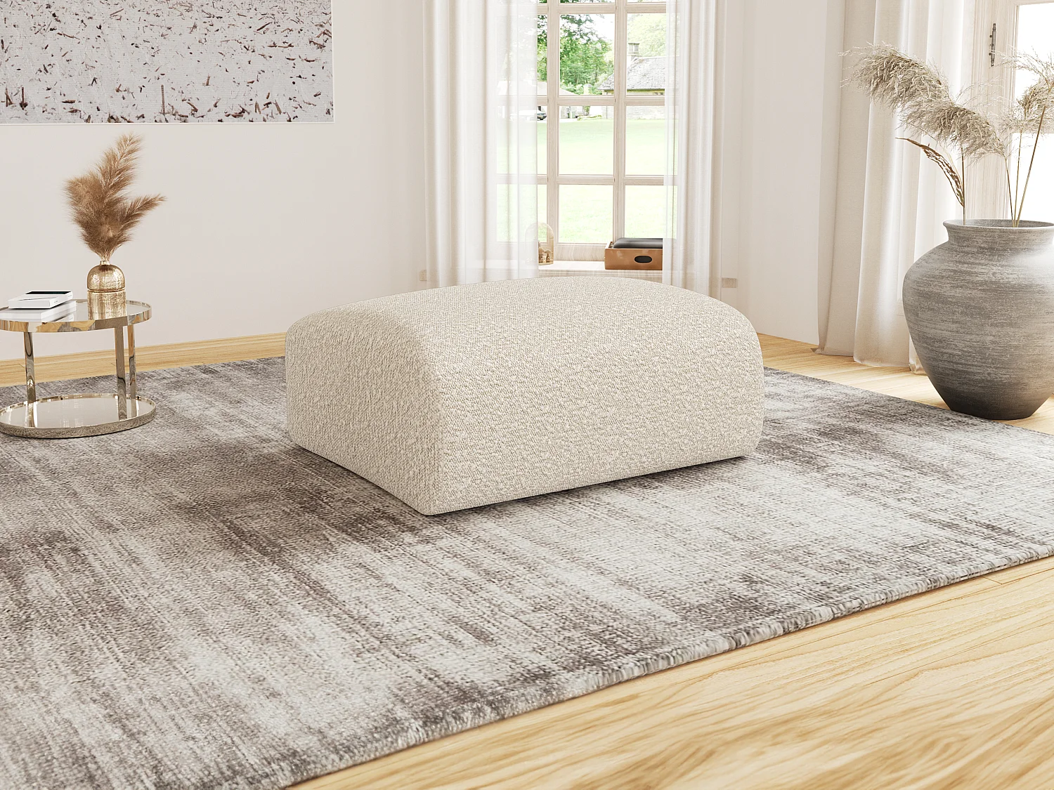 Pouf en tissu bouclette blanc POGNI de Maison Céphy