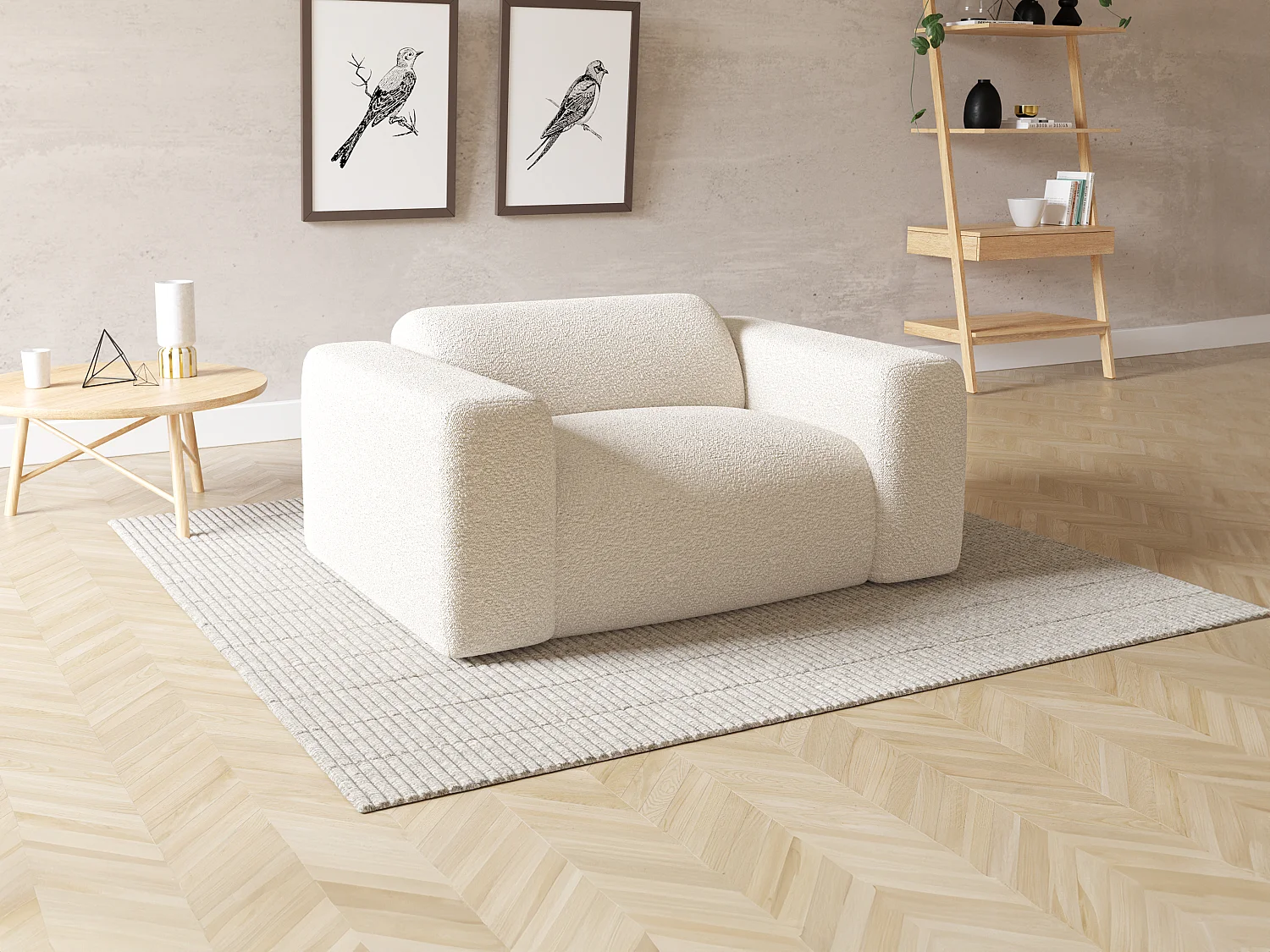 Witte fauteuil van boucléstof POGNI van Maison Céphy