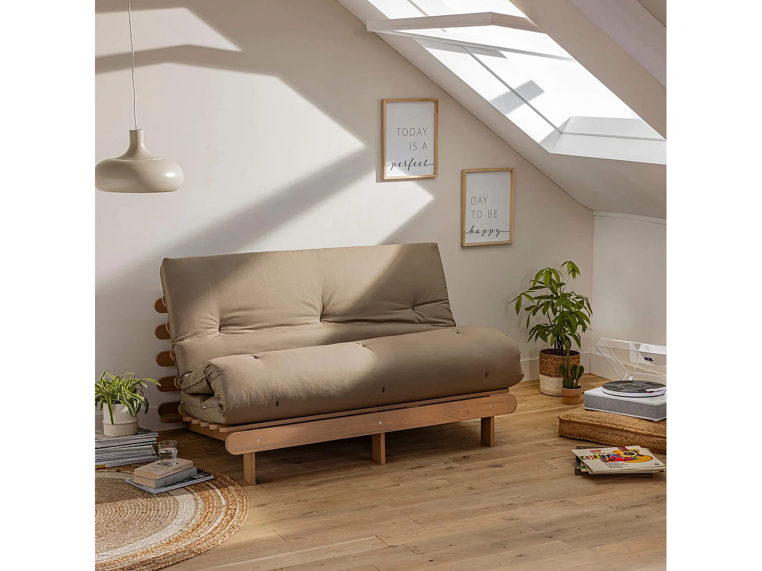 Matelas futon coeur en mousse à mémoire de forme, taupe 140x190