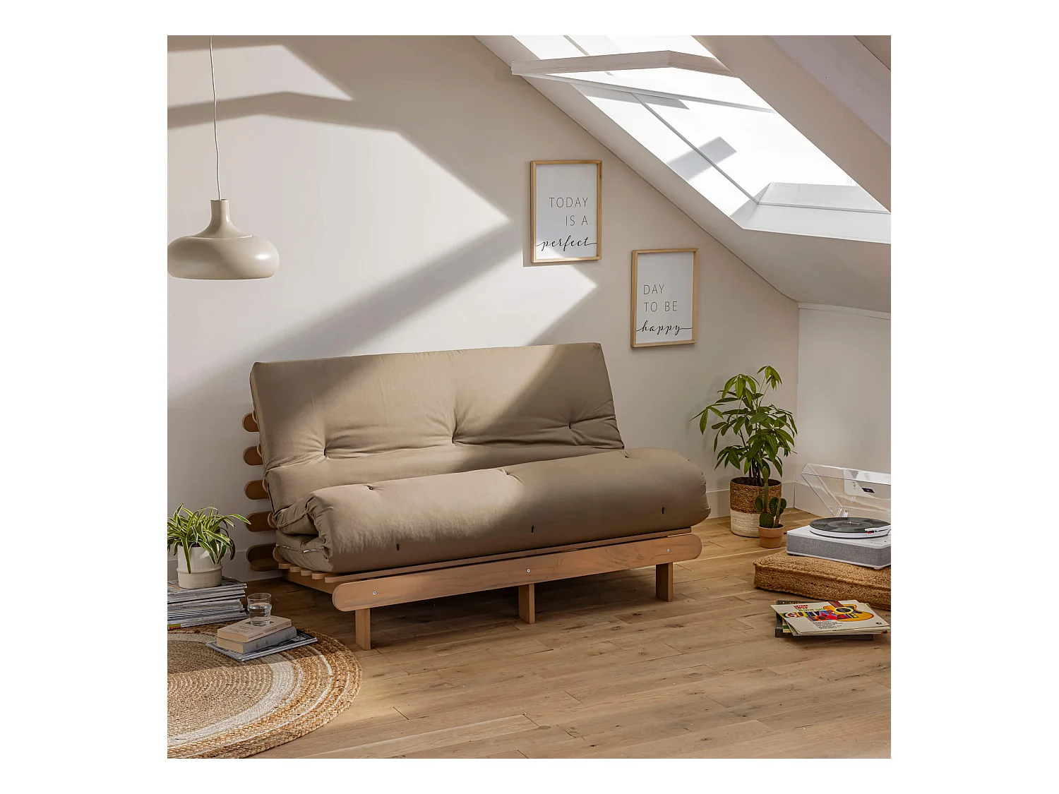 Matelas futon coeur en mousse à mémoire de forme, taupe 140x190