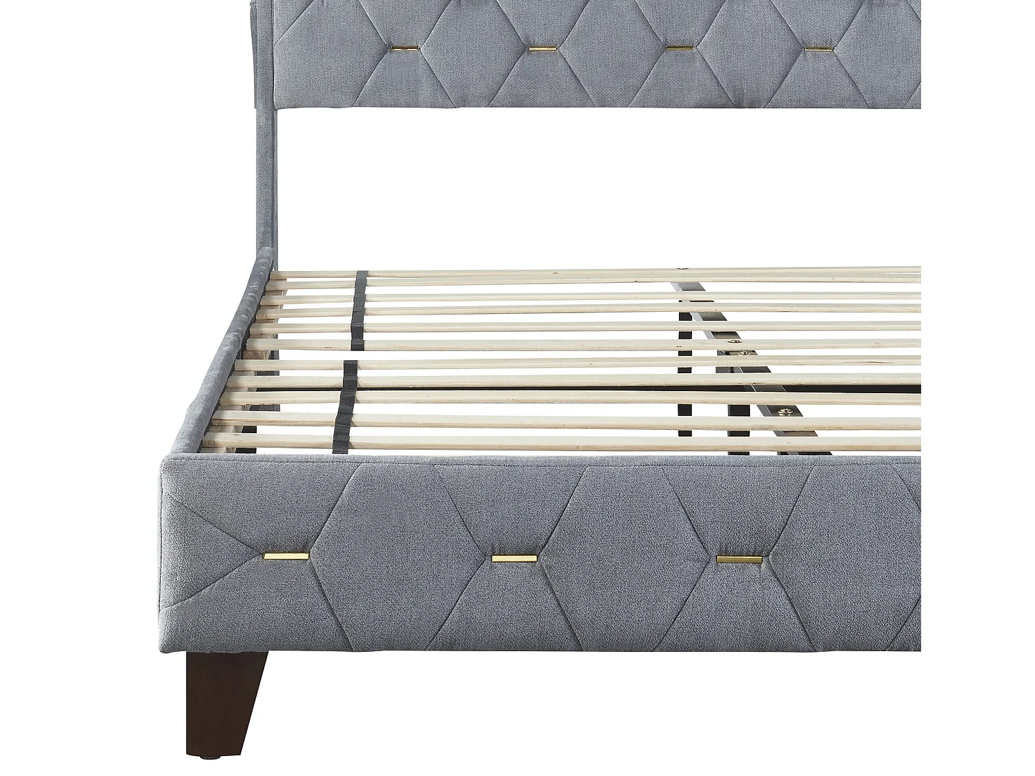 Tweepersoonsbed 140 x 200 cm, volwassenenbed, hoofdeinde met plank en USB-poort, bekleed met fluweel, lattenbodem, grijs