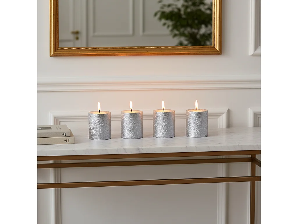 Coffret de 4 Bougies Stripes Xs - Blanc