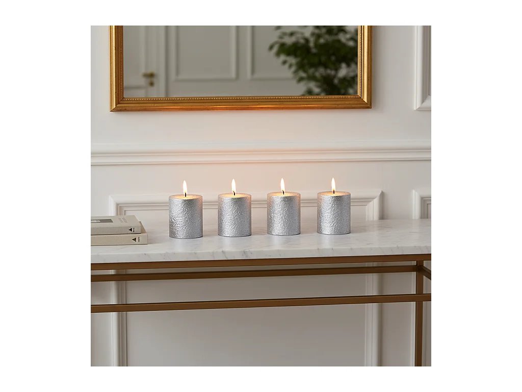 Coffret de 4 Bougies Stripes Xs - Argenté