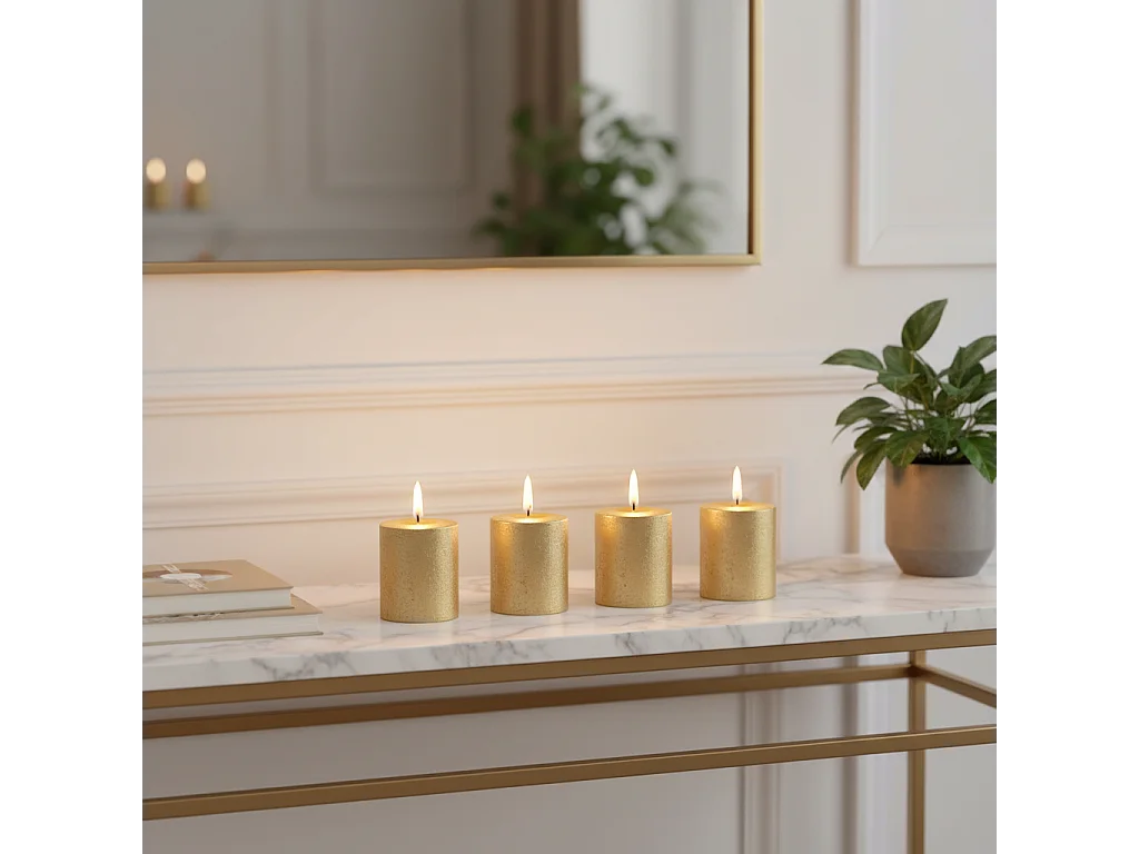 Coffret de 4 Bougies Stripes Xs - Doré