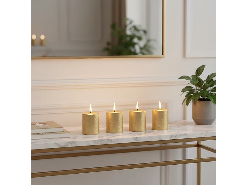 Coffret de 4 Bougies Stripes Xs - Doré