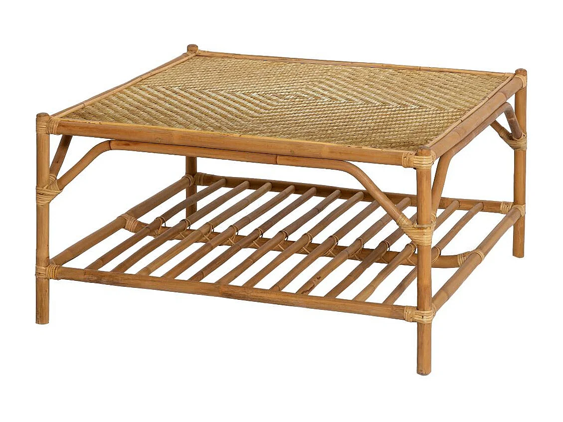 Mesa de centro cuadrada de bambú Célestin con almacenamiento - 90x90cm