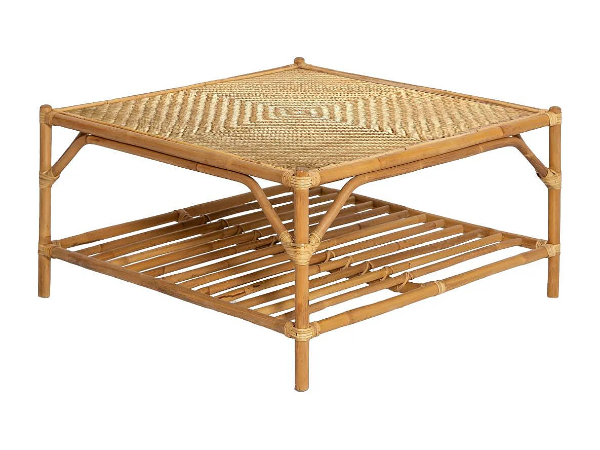 Mesa de centro cuadrada de bambú Célestin con almacenamiento - 90x90cm