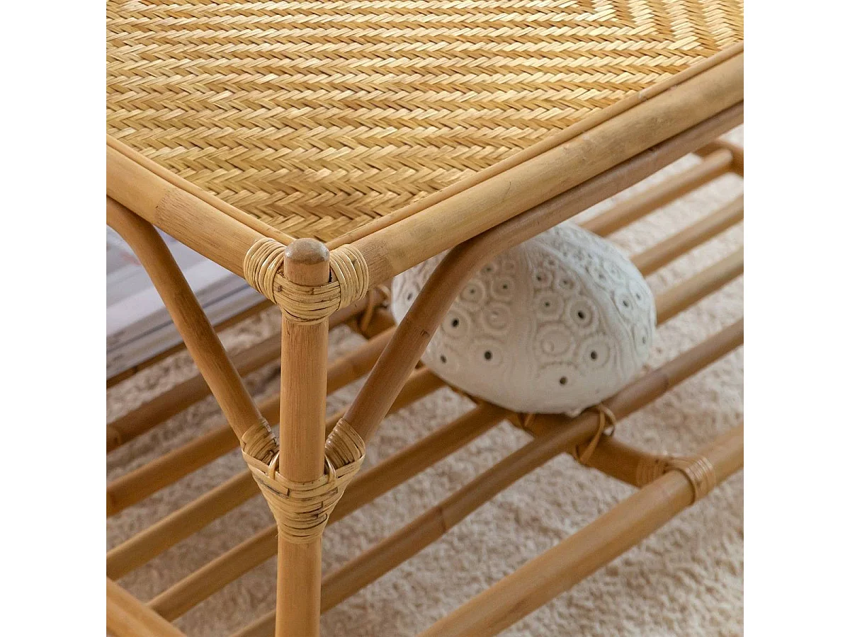 Mesa de centro cuadrada de bambú Célestin con almacenamiento - 90x90cm