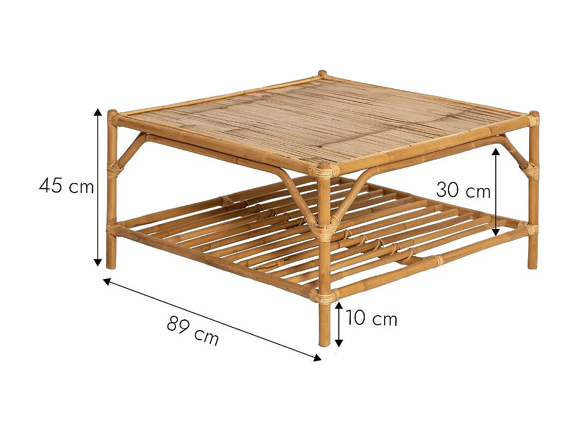 Mesa de centro cuadrada de bambú Célestin con almacenamiento - 90x90cm