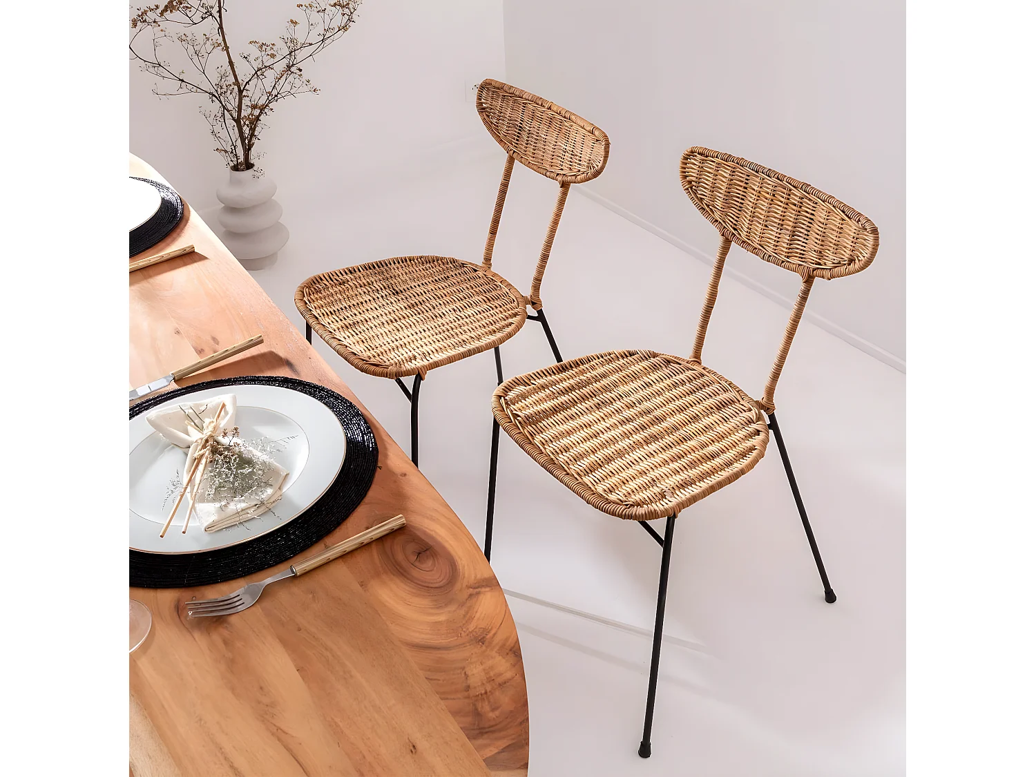 Chaise en rotin et en métal Leila (lot de 2)