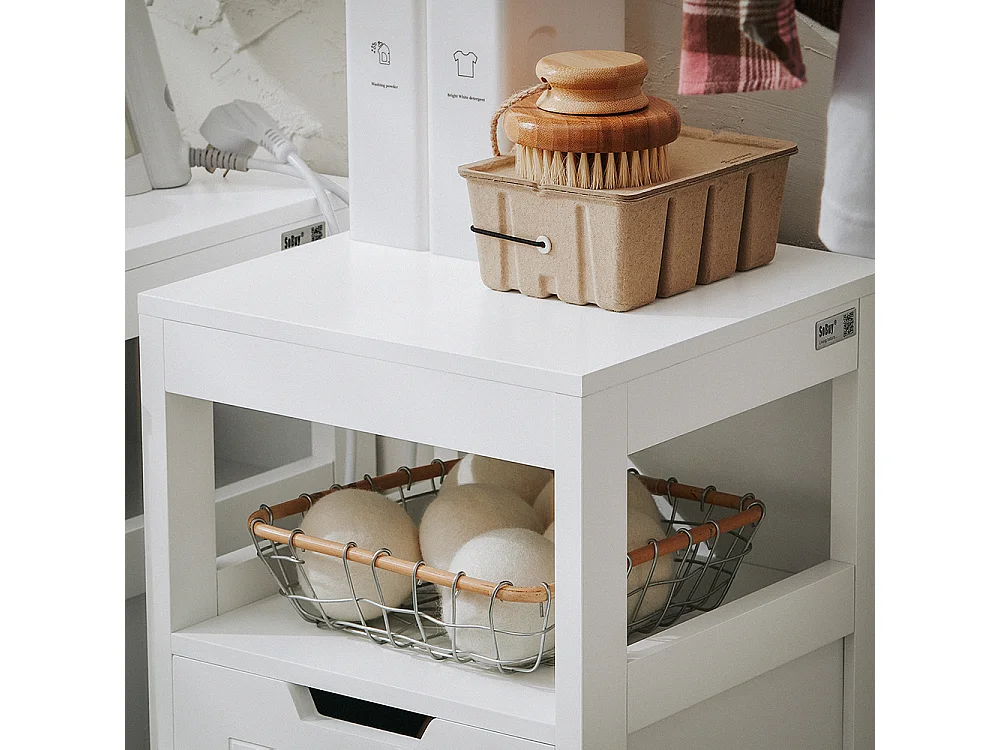 SoBuy BZR122-W Cesto para Ropa Sucia  con 1 Cesto y 1 Estante Abierto