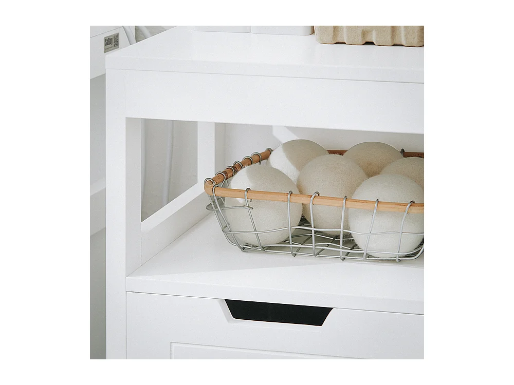 SoBuy BZR122-W Cesto para Ropa Sucia  con 1 Cesto y 1 Estante Abierto