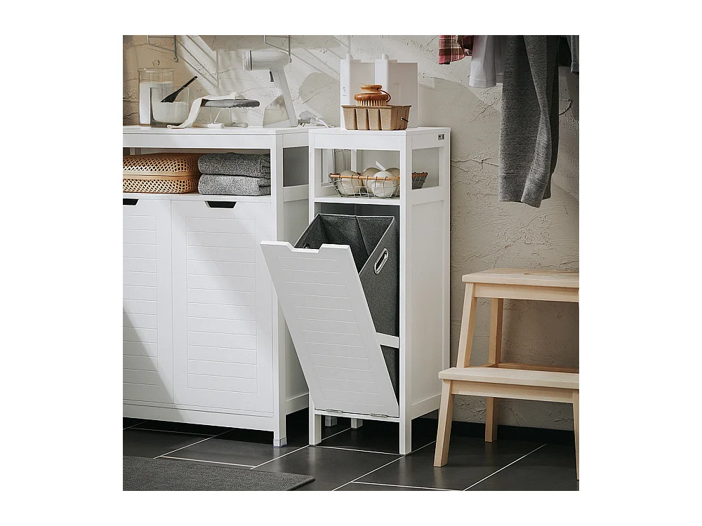 SoBuy BZR122-W Cesto para Ropa Sucia  con 1 Cesto y 1 Estante Abierto