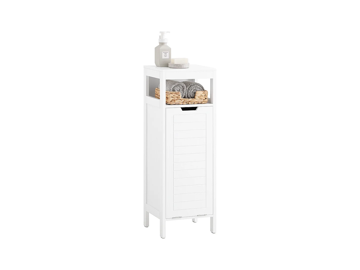 SoBuy BZR122-W Meuble Bas de Salle de Bain avec Corbeille à Linge, Armoire Toilette, Meuble Demi-Colonne, Meuble de Rangement avec 1 Panier à Linge