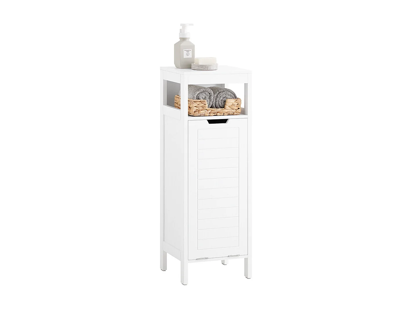 SoBuy BZR122-W Meuble Bas de Salle de Bain avec Corbeille à Linge, Armoire Toilette, Meuble Demi-Colonne, Meuble de Rangement avec 1 Panier à Linge
