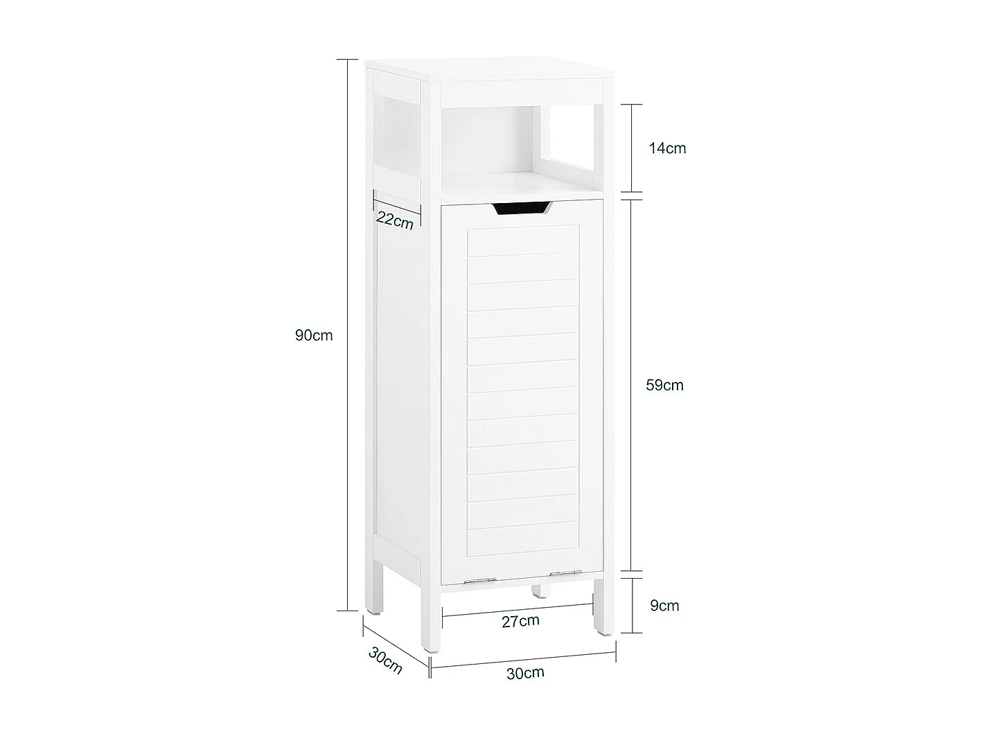 SoBuy BZR122-W Meuble Bas de Salle de Bain avec Corbeille à Linge, Armoire Toilette, Meuble Demi-Colonne, Meuble de Rangement avec 1 Panier à Linge