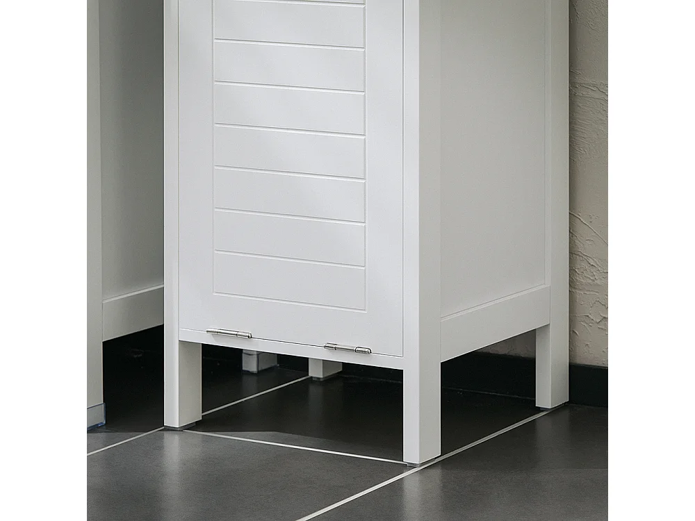 SoBuy BZR122-W Meuble Bas de Salle de Bain avec Corbeille à Linge, Armoire Toilette, Meuble Demi-Colonne, Meuble de Rangement avec 1 Panier à Linge