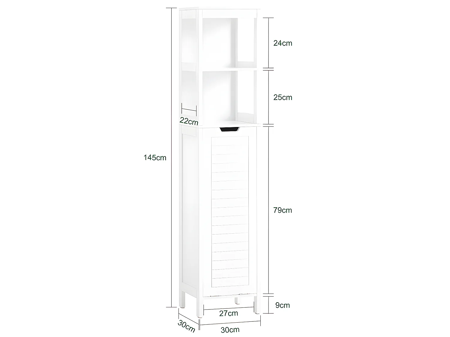 Mobile Alto Con Sacco Portabiancheria Pieghevole Mobiletto Bagno Scaffale Bianco 30x30x145cm BZR123-W SoBuy