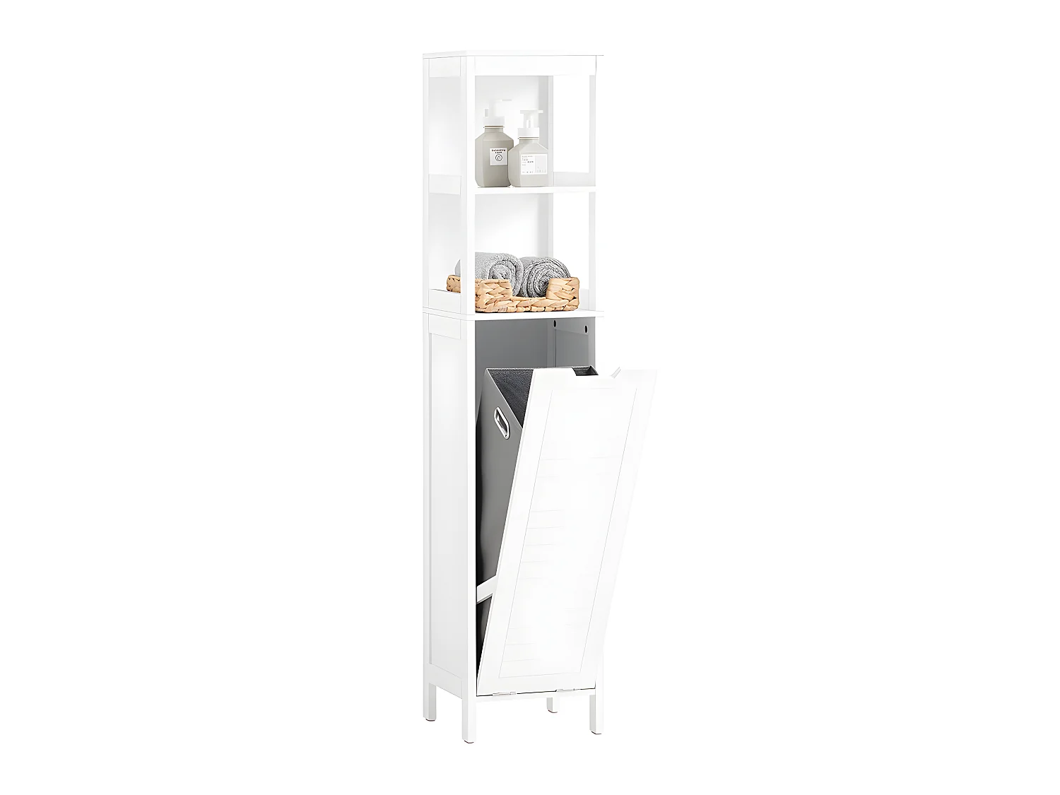 SoBuy Meuble Colonne de Salle de Bain, Armoire Toilette Haute, Meuble Salle de Bain Placard avec Étagères et Panier à Linge 30 x 30 x 145 cm, Blanc, BZR123-W
