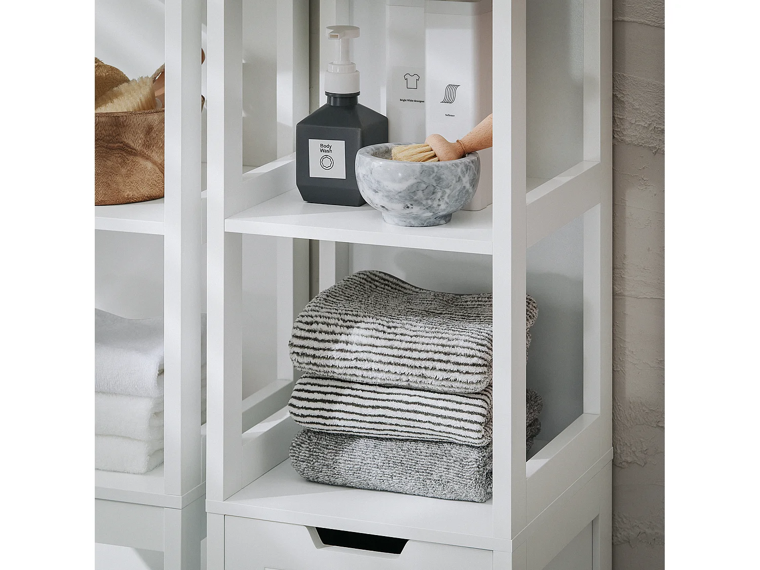 SoBuy Meuble Colonne de Salle de Bain, Armoire Toilette Haute, Meuble Salle de Bain Placard avec Étagères et Panier à Linge 30 x 30 x 145 cm, Blanc, BZR123-W