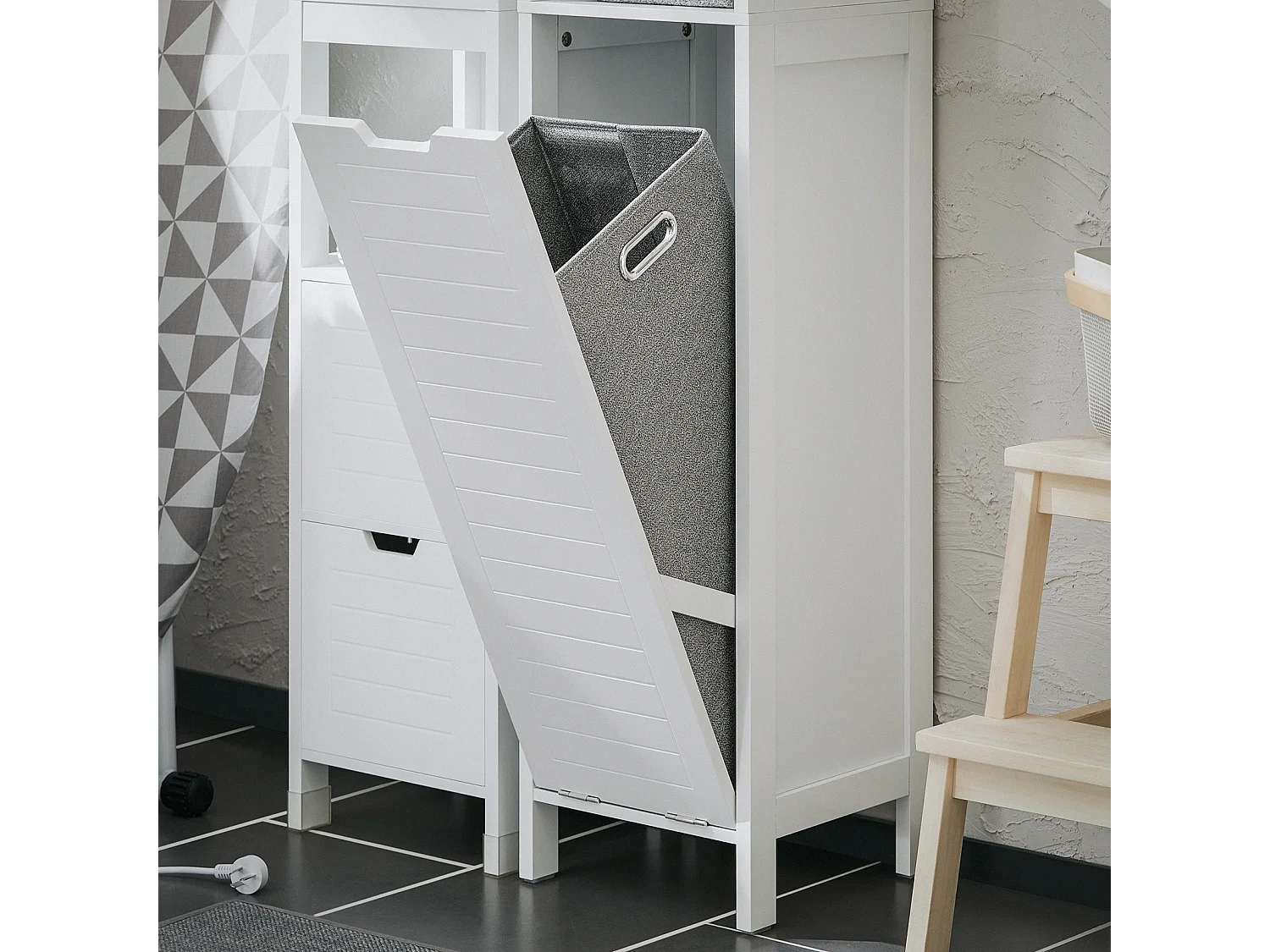 SoBuy Meuble Colonne de Salle de Bain, Armoire Toilette Haute, Meuble Salle de Bain Placard avec Étagères et Panier à Linge 30 x 30 x 145 cm, Blanc, BZR123-W