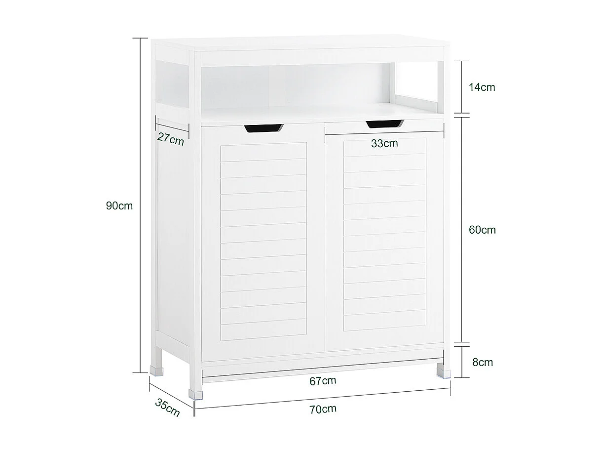 SoBuy Badkamermeubel Toiletkast Ladekast Kastopbergmeubel met 2 deuren, verstelbare planken, 70x35x90 cm, BZR121-W