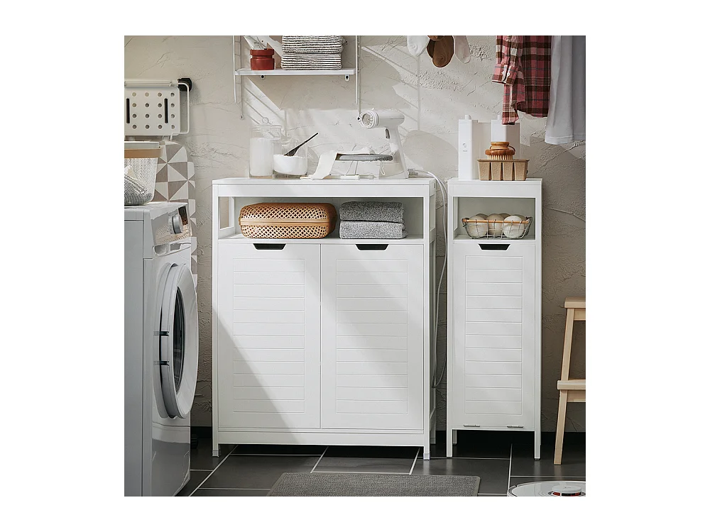 SoBuy Meuble Salle de Bain Armoire Toilette Commode Placard Meuble de Rangement avec 2 Portes, Étagères Réglables, 70x35x90 cm, BZR121-W