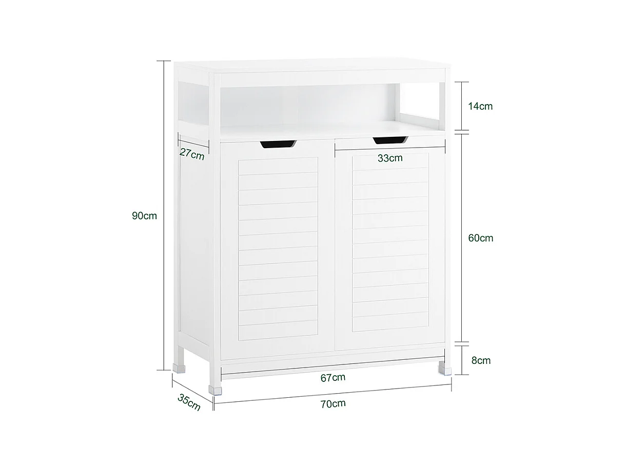SoBuy Meuble Salle de Bain Armoire Toilette Commode Placard Meuble de Rangement avec 2 Portes, Étagères Réglables, 70x35x90 cm, BZR121-W