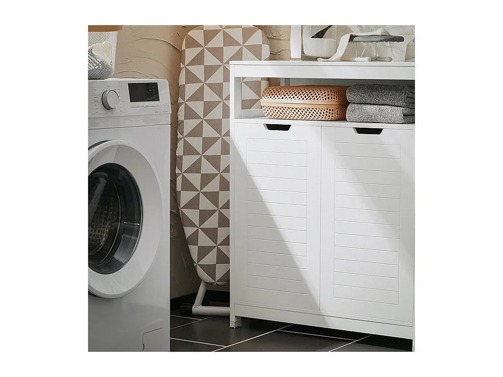 SoBuy Meuble Salle de Bain Armoire Toilette Commode Placard Meuble de Rangement avec 2 Portes, Étagères Réglables, 70x35x90 cm, BZR121-W