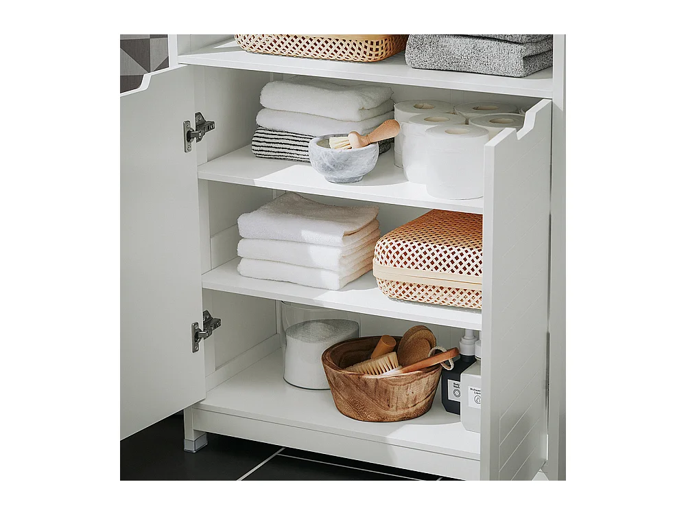 SoBuy Meuble Salle de Bain Armoire Toilette Commode Placard Meuble de Rangement avec 2 Portes, Étagères Réglables, 70x35x90 cm, BZR121-W