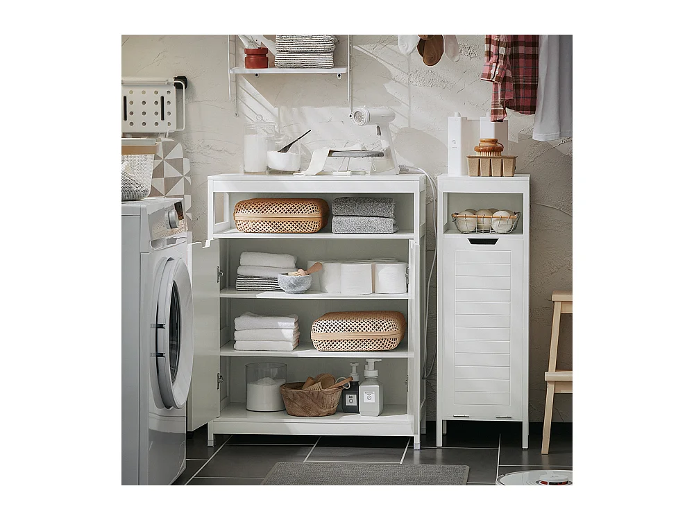 SoBuy Meuble Salle de Bain Armoire Toilette Commode Placard Meuble de Rangement avec 2 Portes, Étagères Réglables, 70x35x90 cm, BZR121-W
