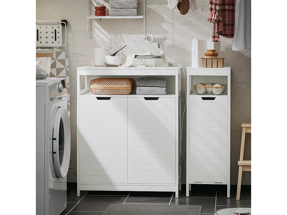 SoBuy Meuble Salle de Bain Armoire Toilette Commode Placard Meuble de Rangement avec 2 Portes, Étagères Réglables, 70x35x90 cm, BZR121-W