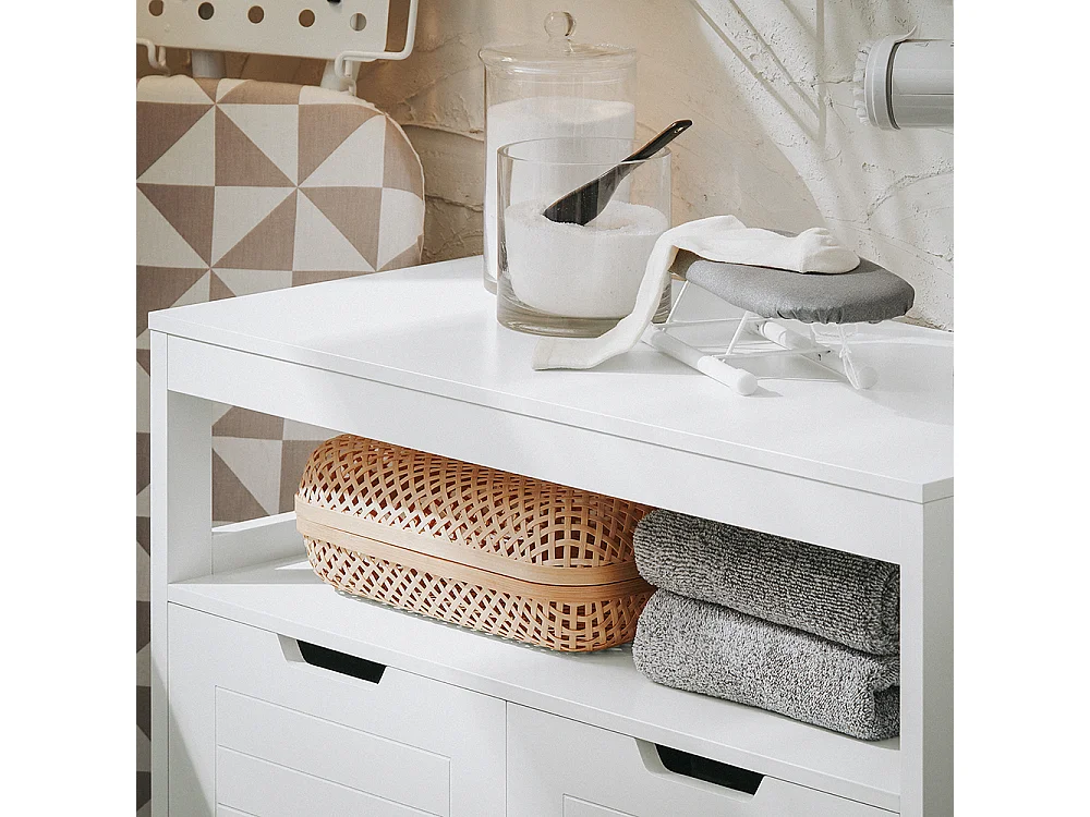 SoBuy Meuble Salle de Bain Armoire Toilette Commode Placard Meuble de Rangement avec 2 Portes, Étagères Réglables, 70x35x90 cm, BZR121-W