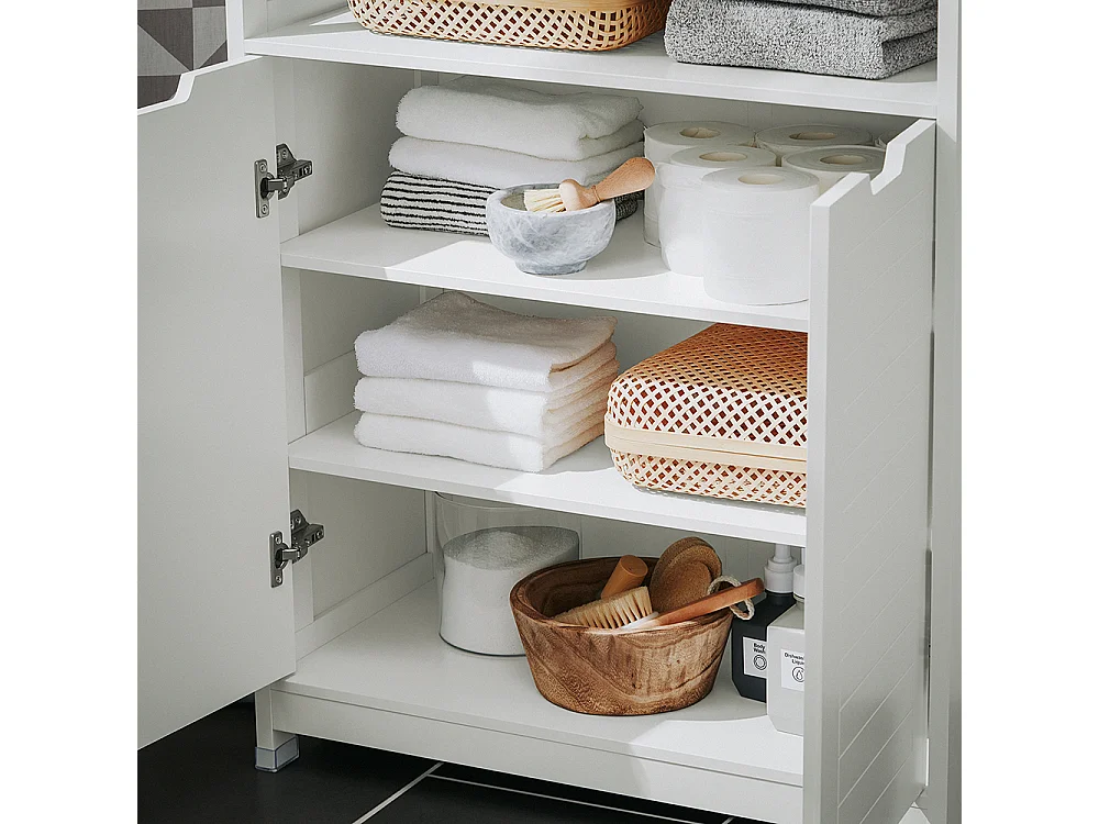 SoBuy Meuble Salle de Bain Armoire Toilette Commode Placard Meuble de Rangement avec 2 Portes, Étagères Réglables, 70x35x90 cm, BZR121-W