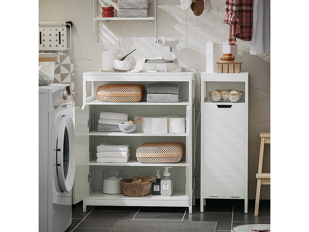 SoBuy Meuble Salle de Bain Armoire Toilette Commode Placard Meuble de Rangement avec 2 Portes, Étagères Réglables, 70x35x90 cm, BZR121-W