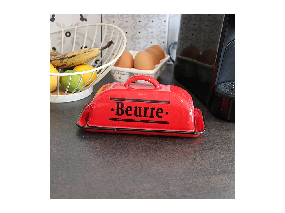 Butterdose aus emailliertem Metall Brasserie Bistro