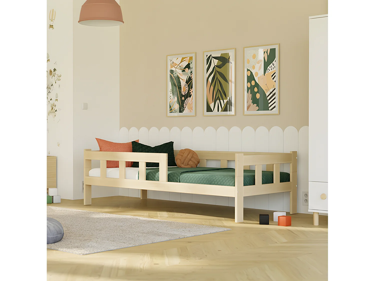 Lit 90x190 sommier inclus Fence - Bois