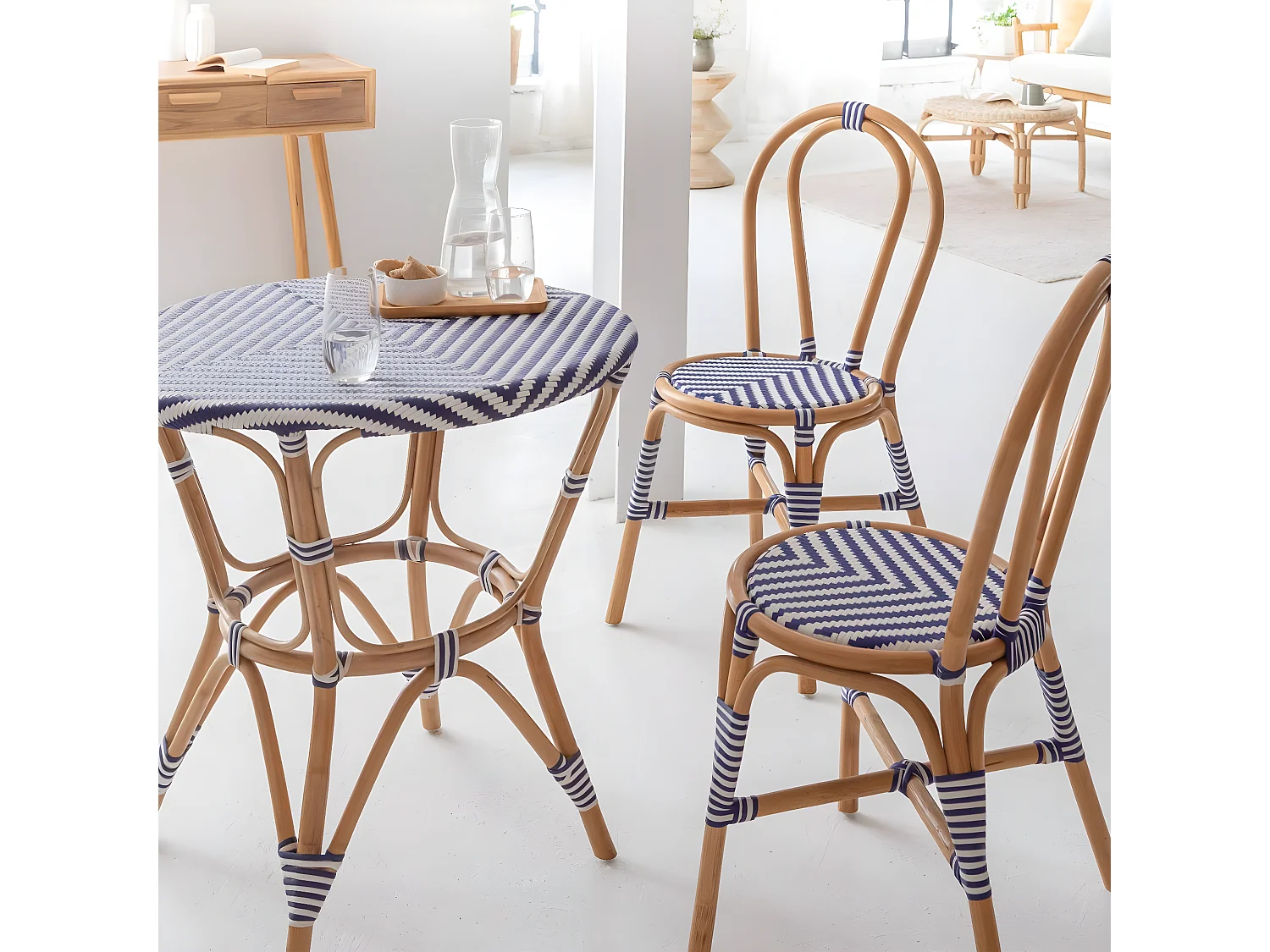 Chaise bistrot en rotin bleue Elynne (lot de 2)