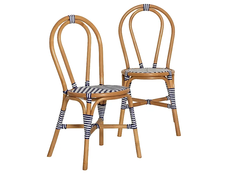 Chaise bistrot en rotin bleue Elynne (lot de 2)