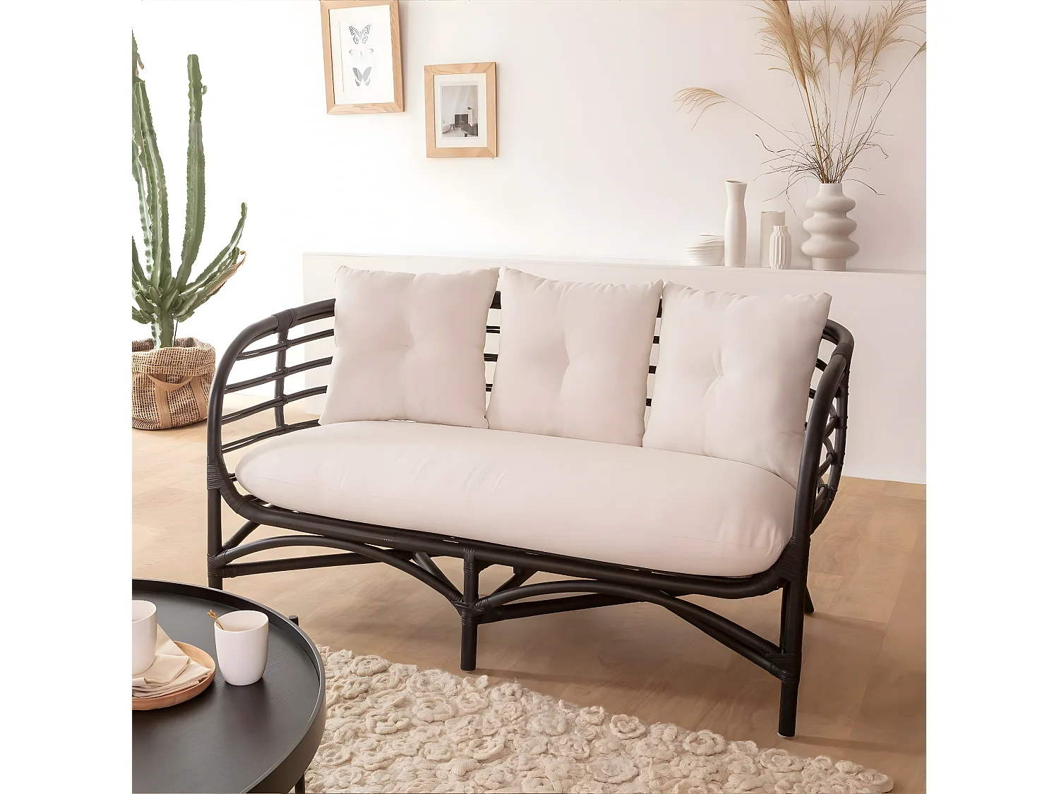 Canapé en rotin noir 2 places Anissa