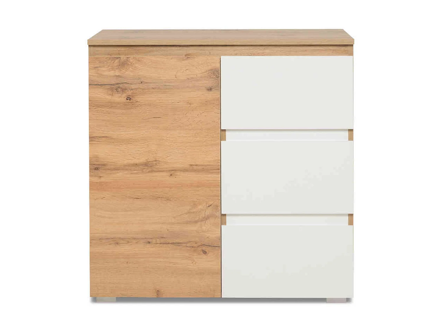 Commode 1 porte 3 tiroirs en bois imitation naturel et blanc - CO7020