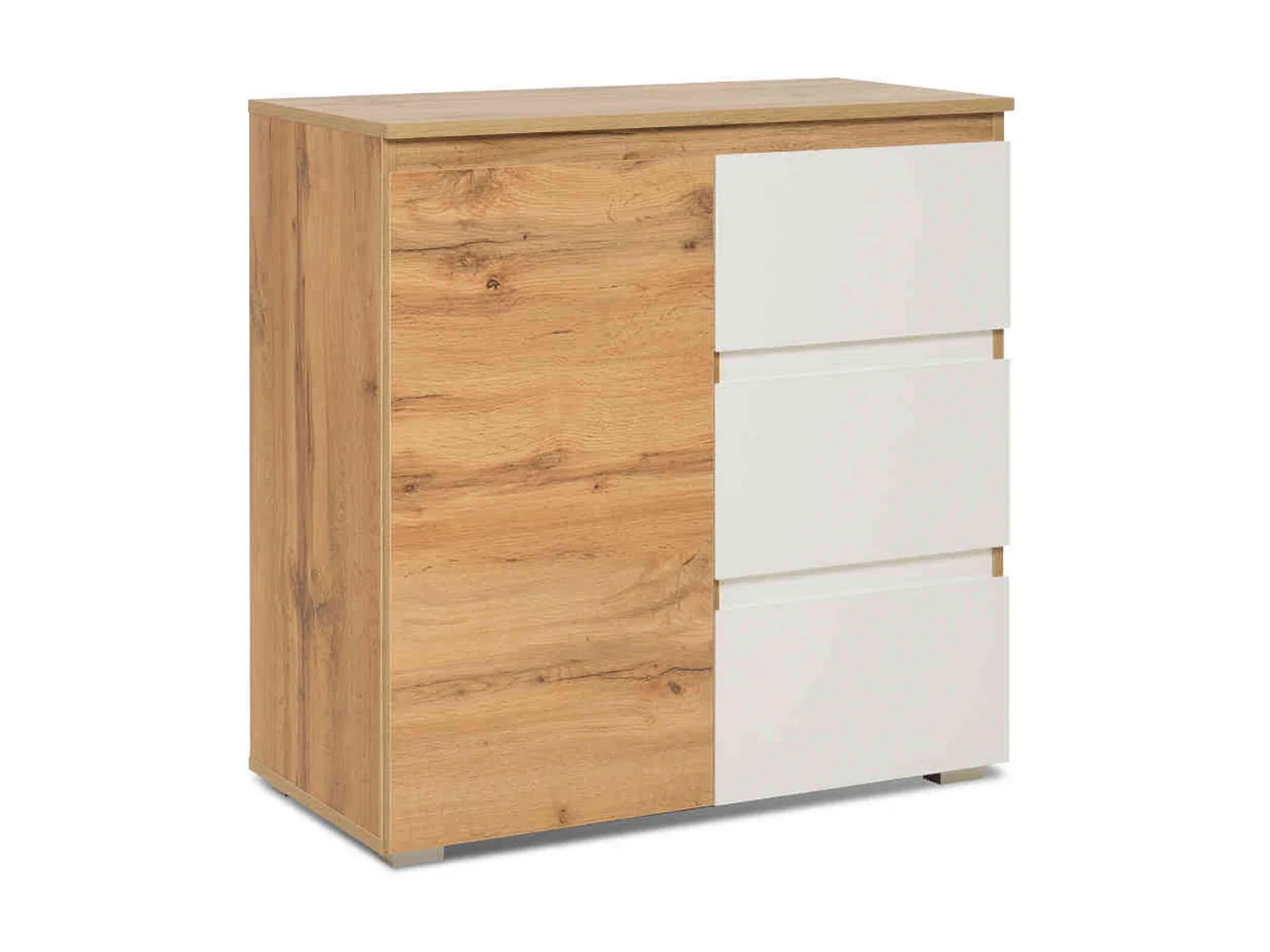 Commode 1 porte 3 tiroirs en bois imitation naturel et blanc - CO7020