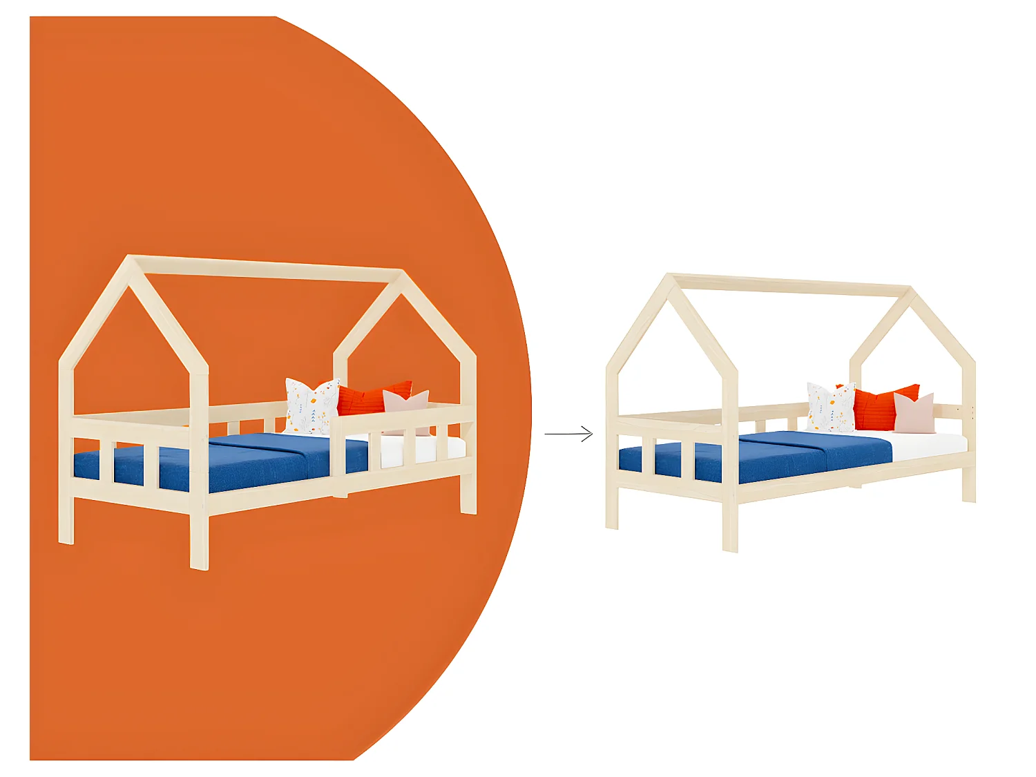 Lit cabane 90x190 sommier inclus Fence - Bois
