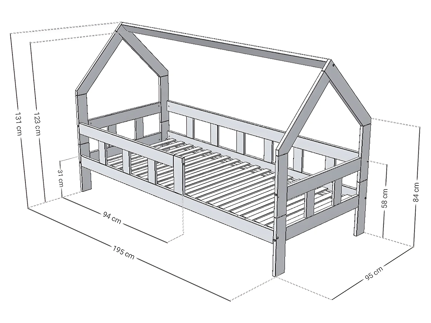 Lit cabane 90x190 sommier inclus Fence - Bois