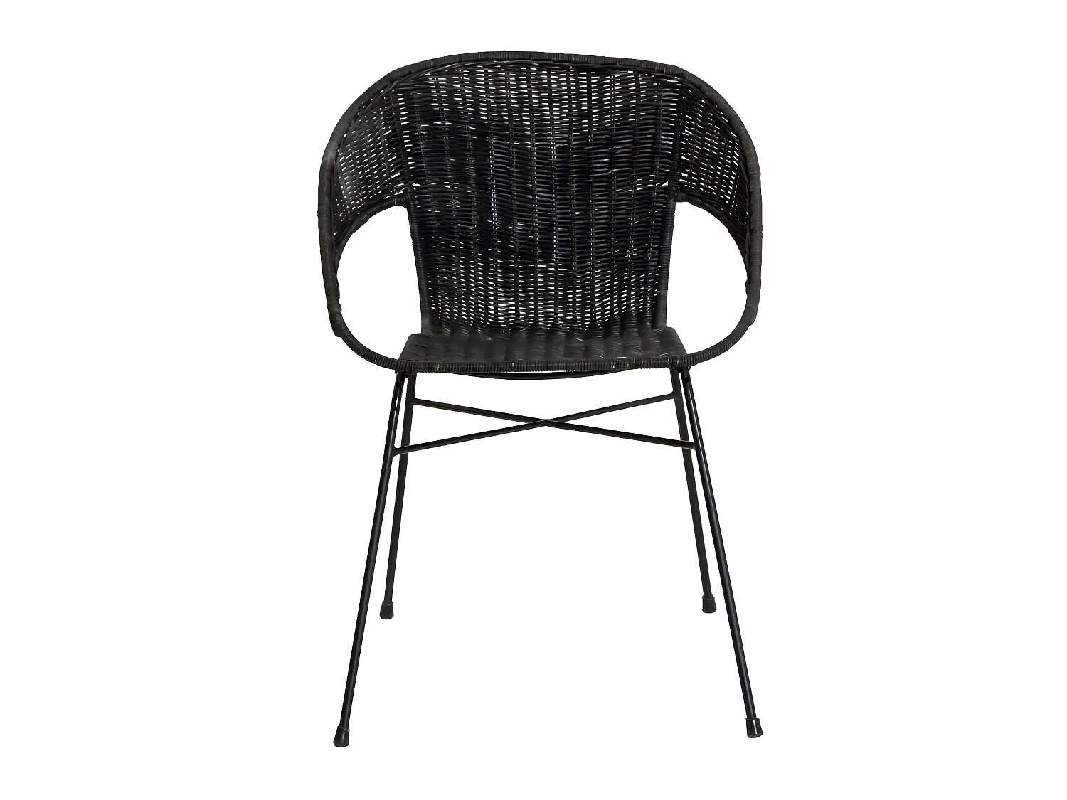 Silla de mimbre y metal Aurélien con reposabrazos negros para un estilo bohemio moderno