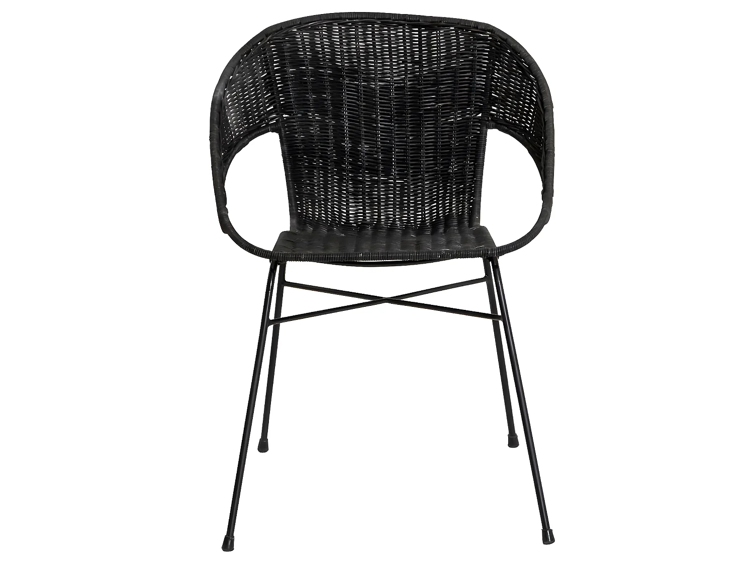 Silla de mimbre y metal Aurélien con reposabrazos negros para un estilo bohemio moderno