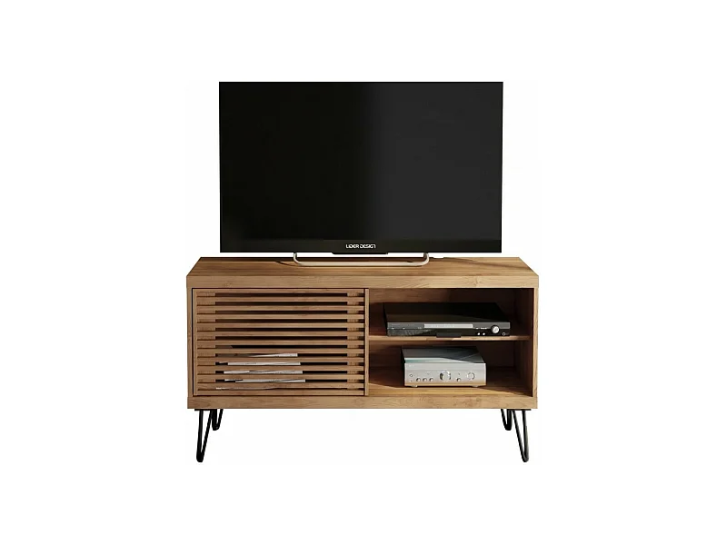 Meuble TV 50 Pouces 1 Porte Coulissante 3 Niches L 120 H 65 P 33 cm